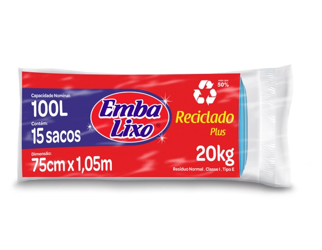 Saco Para Lixo Tipo E Reciclado 100l Embalixo Plus 15 Unidades
