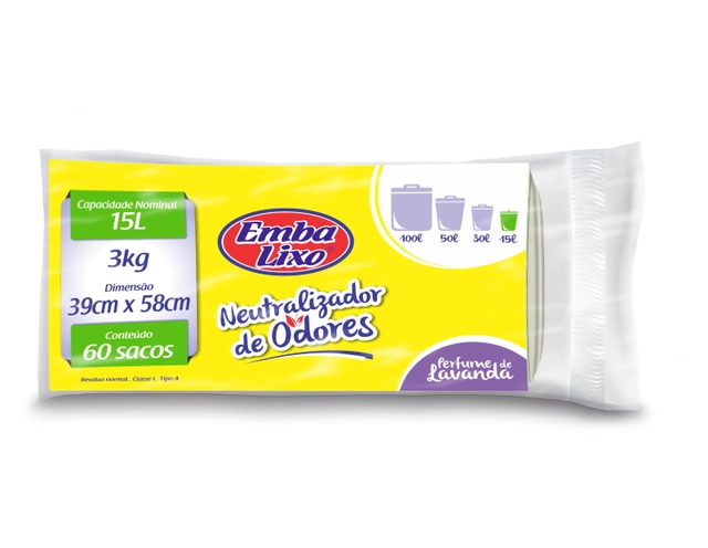 Saco Para Lixo Embalixo Neutralizador De Odores 15 Litros 60 Sacos 290g