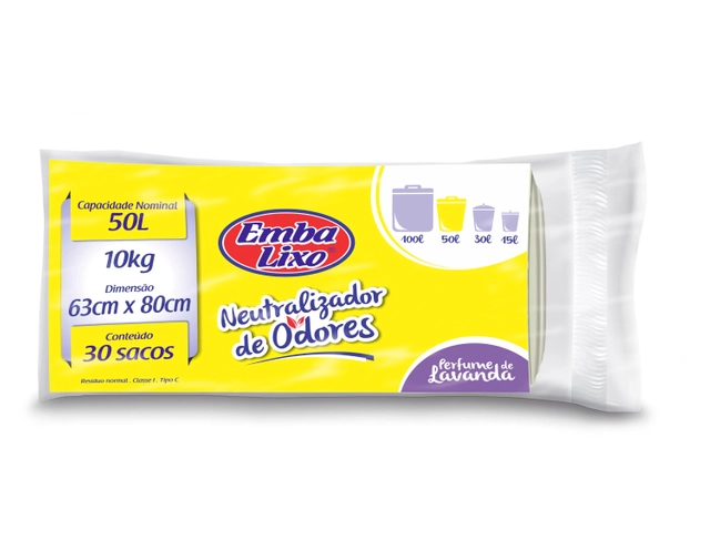Saco Para Lixo Embalixo Neutralizador De Odores 50 Litros 30 Sacos 290g
