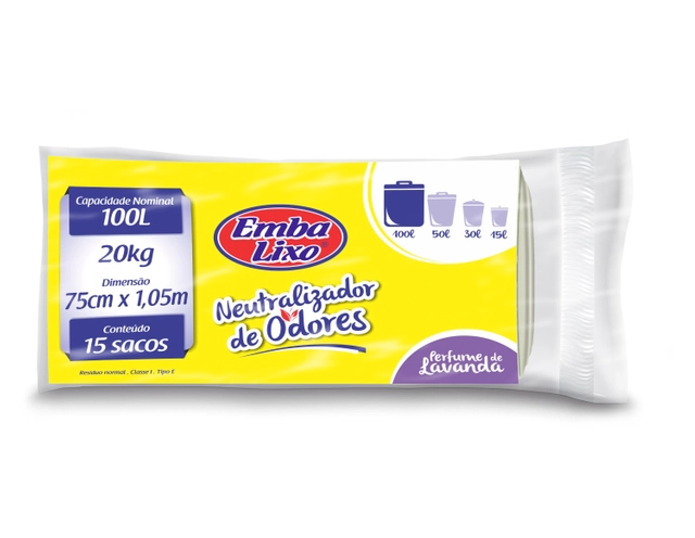 Saco Para Lixo Embalixo Neutralizador De Odores 100 Litros 15 Sacos 290g