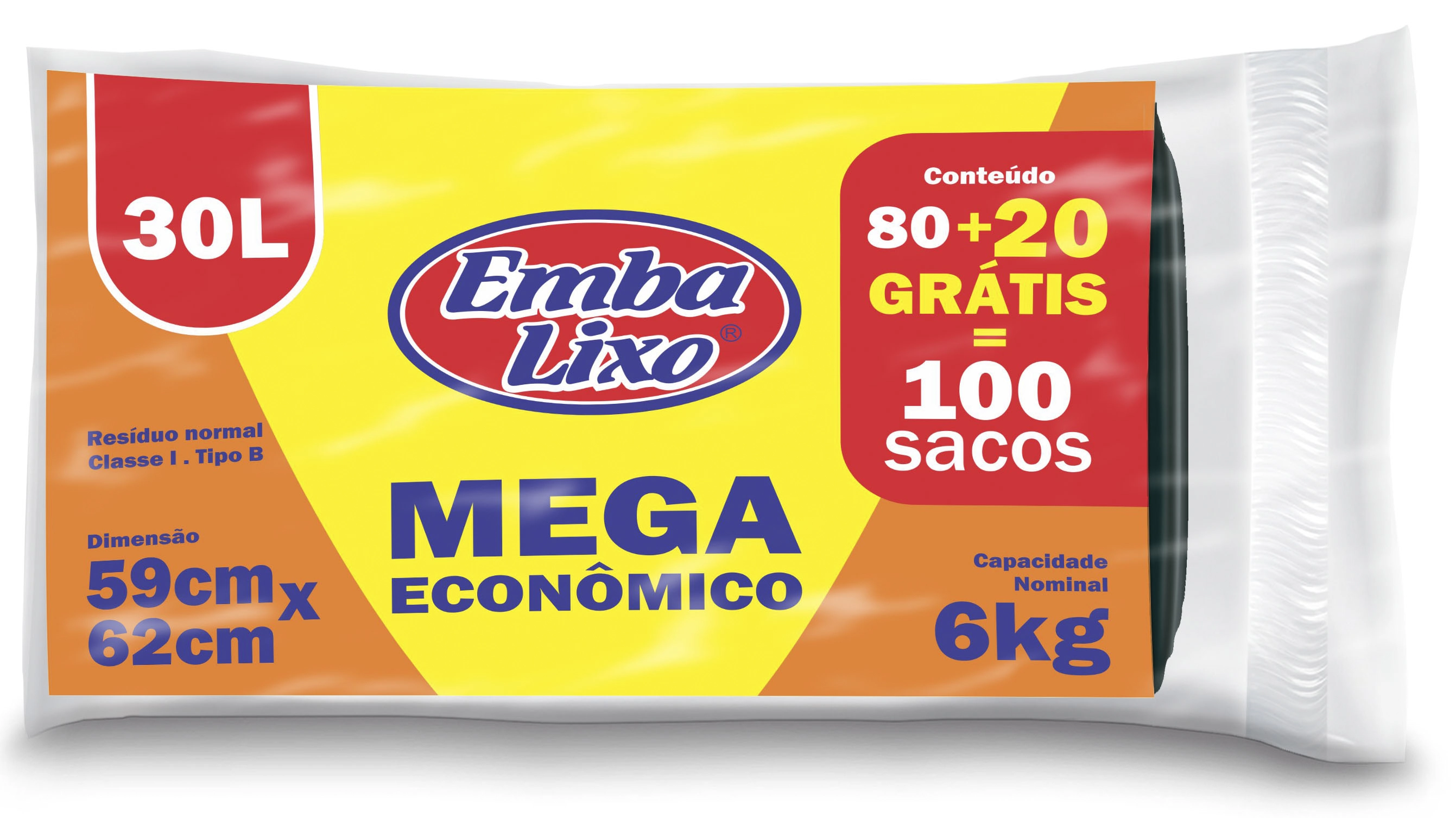 Saco Para Lixo Tipo B 30l Embalixo 80 Unidades Grátis 20 Unidades Mega Econômico