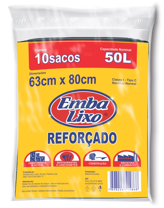 Saco De Lixo Reforçado Embalixo Almofada Profissional 50 Litros