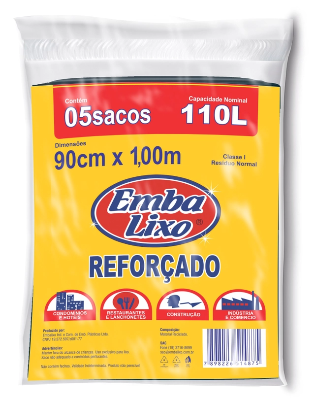 Saco Lixo Reforçado Embalixo Almofada Profissional 110 Litros