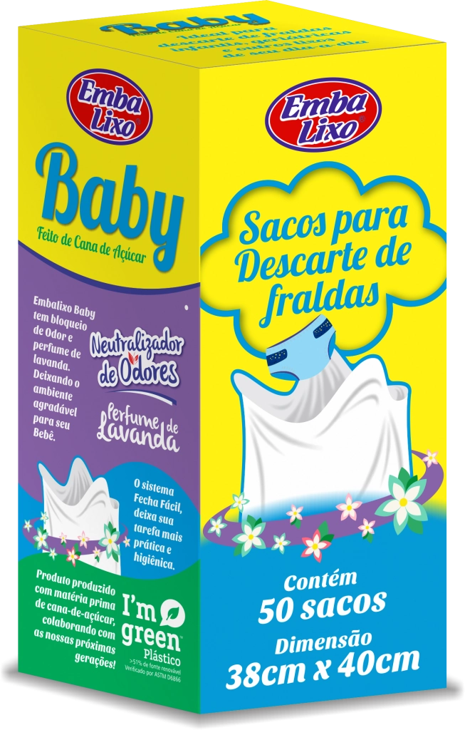 Saco Para Lixo Descarte De Fralda Lavanda Neutralizador De Odores Embalixo 50 Unidades