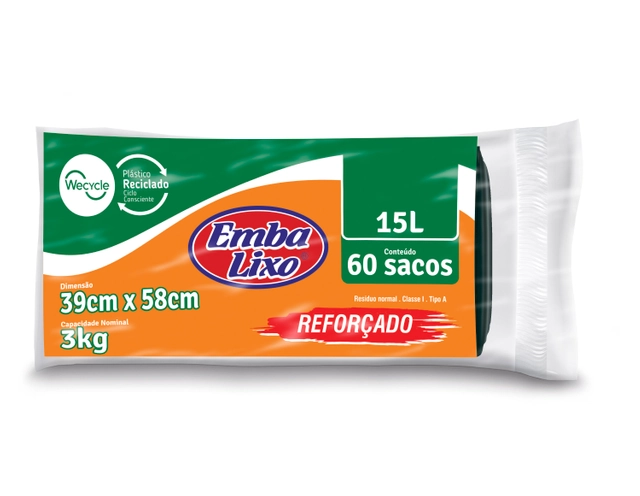 Saco De Lixo Embalixo Wecycle Reforçado Preto 15 Litros 290g
