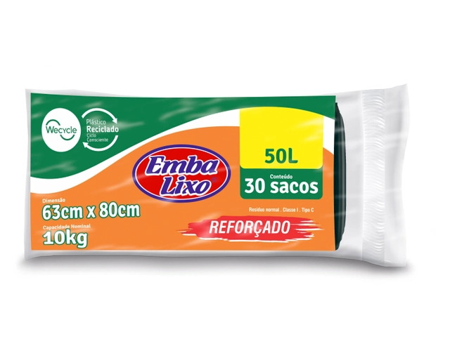 Saco Para Lixo Tipo C Reforçado 50l Embalixo 30 Unidades