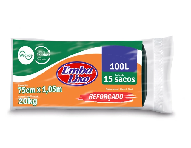 Saco Para Lixo Tipo E Reforçado 100l Embalixo 15 Unidades
