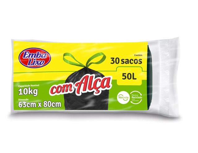 Saco Para Lixo Tipo C Com Alça 50l Embalixo 30 Unidades