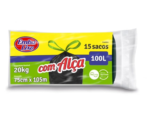 Saco Para Lixo Tipo E Com Alça 100l Embalixo 15 Unidades