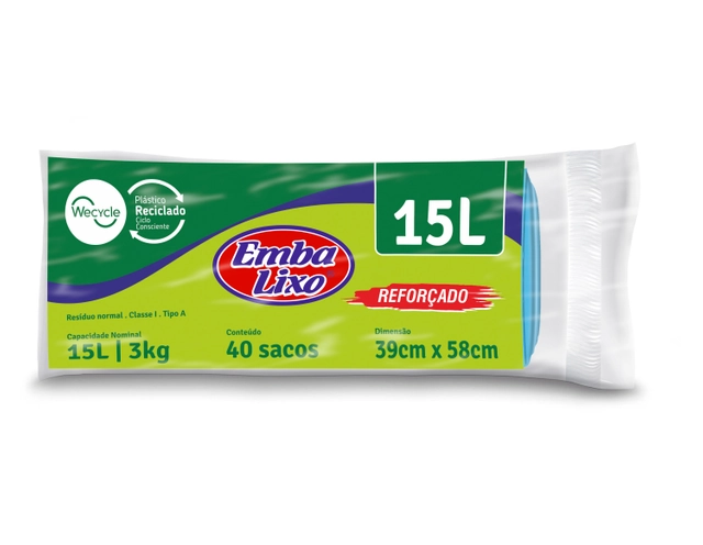 Saco De Lixo Embalixo Wecycle Reforçado Azul 15 Litros 40 Sacos 290g