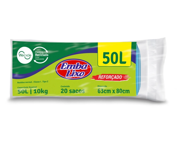 Saco De Lixo Embalixo Wecycle Reforçado Azul 50 Litros 20 Sacos 290g