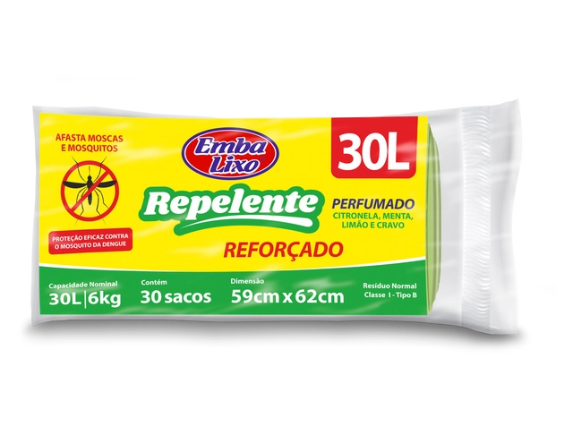 Saco Para Lixo Embalixo Repelente Reforçado 30 Litros