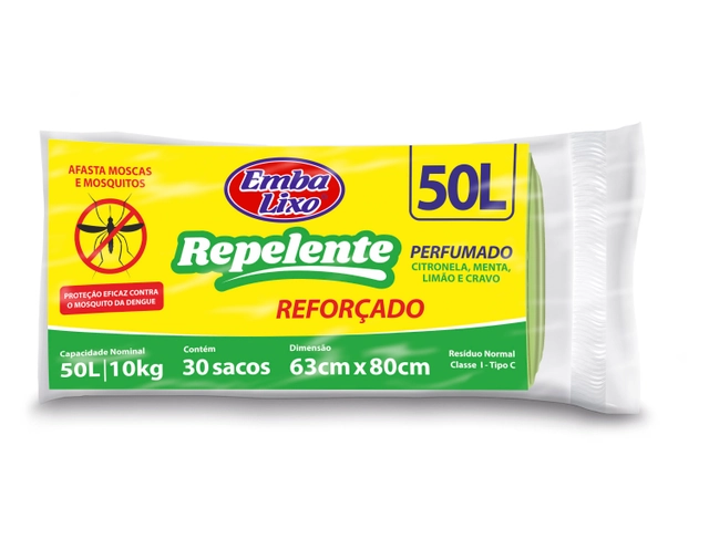 Saco Para Lixo Embalixo Repelente Reforçado 50 Litros