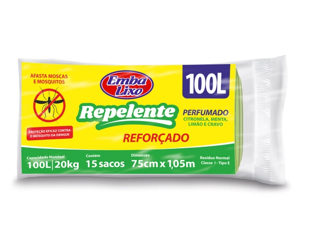 Saco Para Lixo Embalixo Repelente Perfumado 100 Litros
