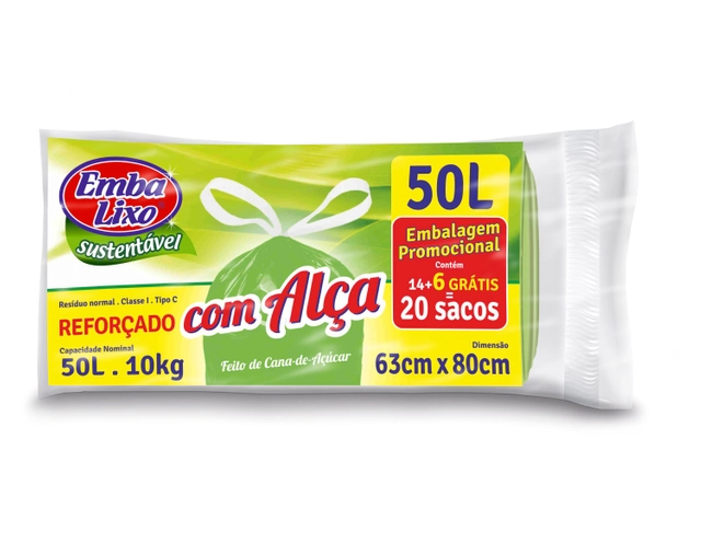 Saco De Lixo De Embalixo Reforçado Com Alça Sustentável 50 Litros