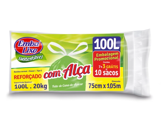 Saco De Lixo Embalixo Com Alça Sustentável Reforçado 100 Litros