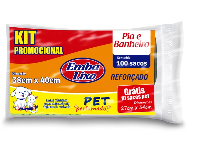 Saco De Lixo Embalixo Kit Promocional Reforçado E Perfumado Pet Pia E Banheiro 100 Sacos 590g