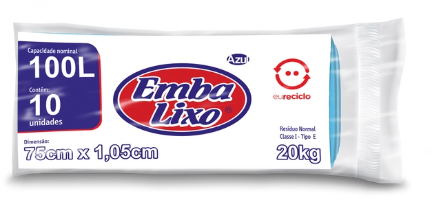 Saco De Lixo Embalixo Eu Reciclo Azul 100 Litros