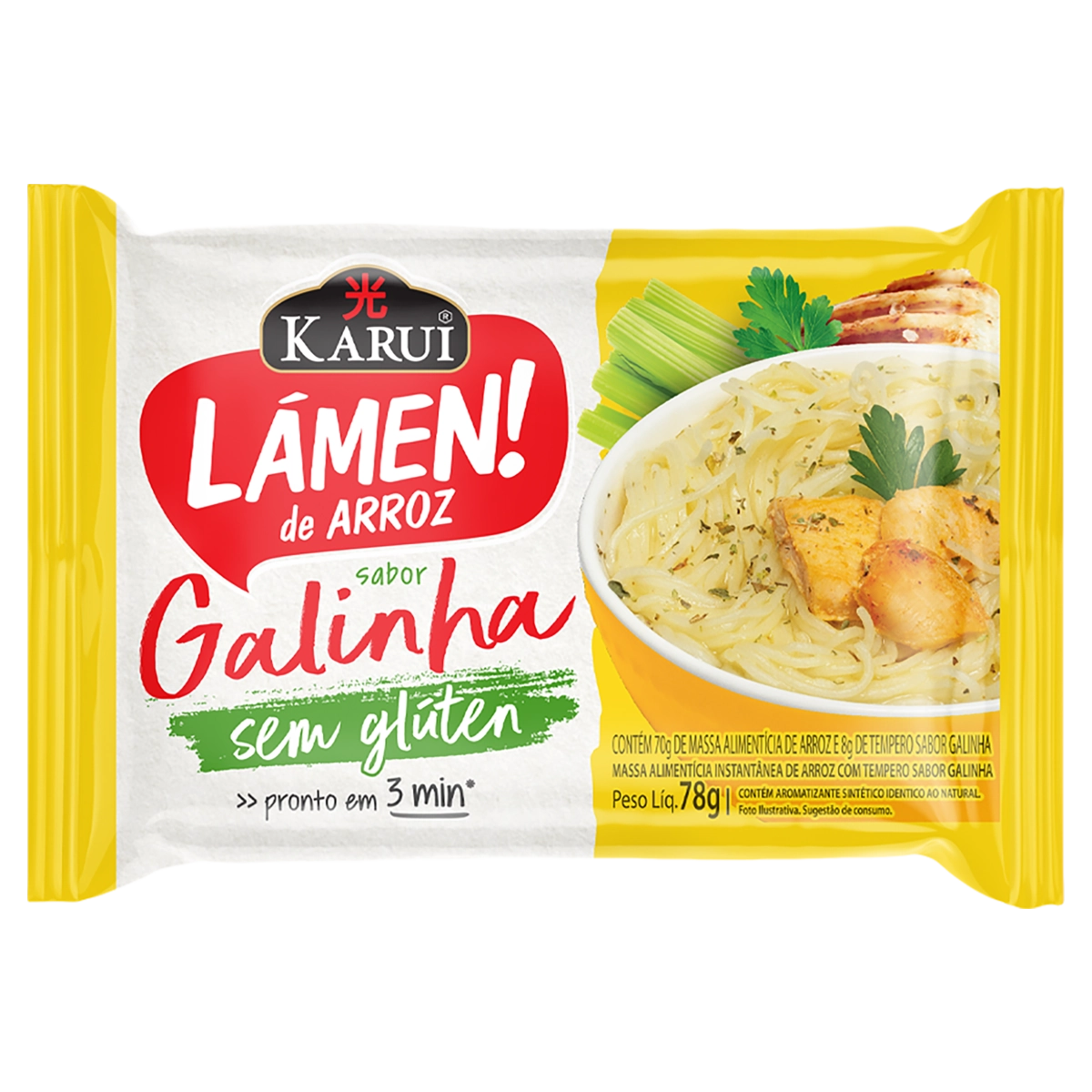 Macarrão Instantâneo De Arroz Lámen Galinha Karui Pacote 78g