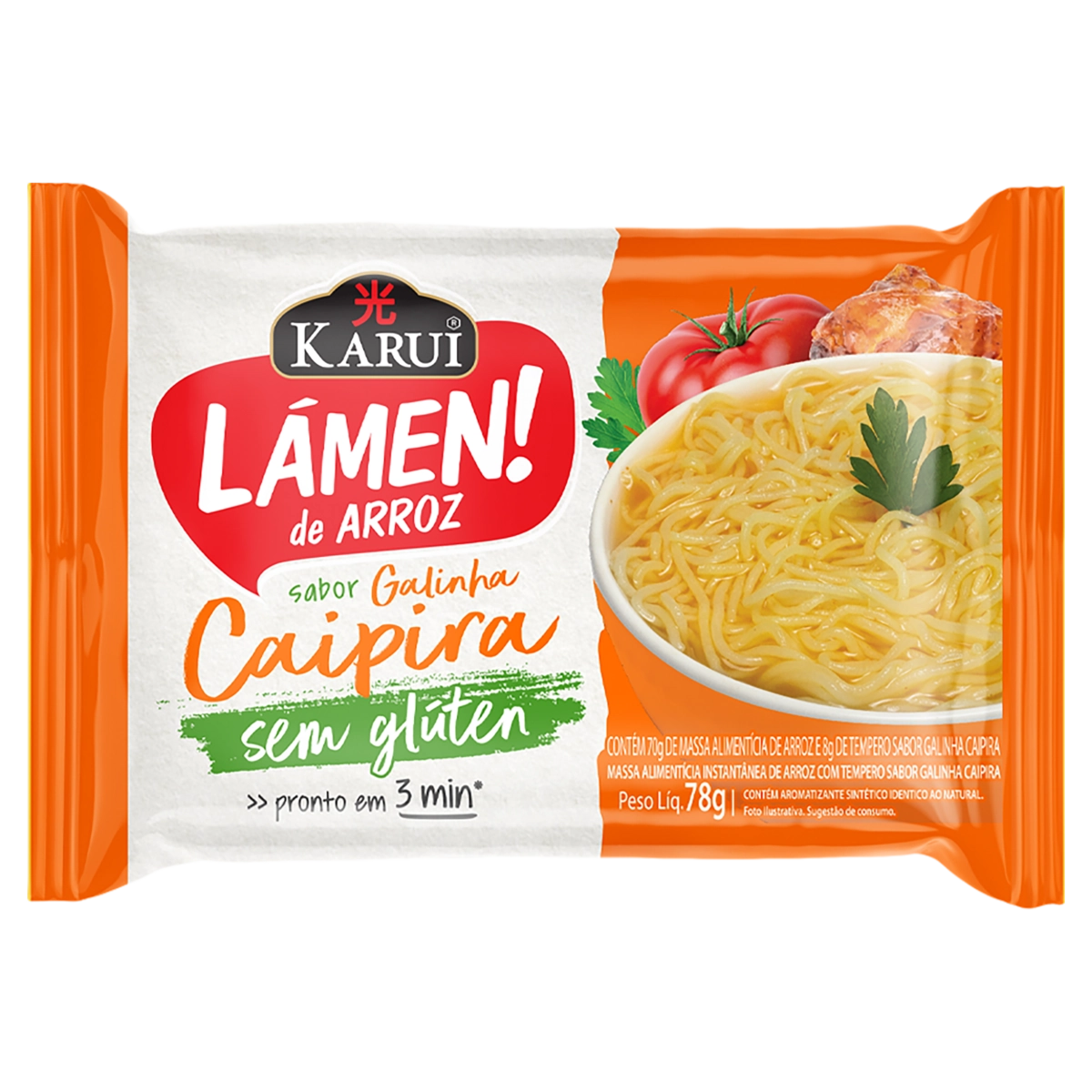 Macarrão Instantâneo De Arroz Lámen Galinha Caipira Karui Pacote 78g