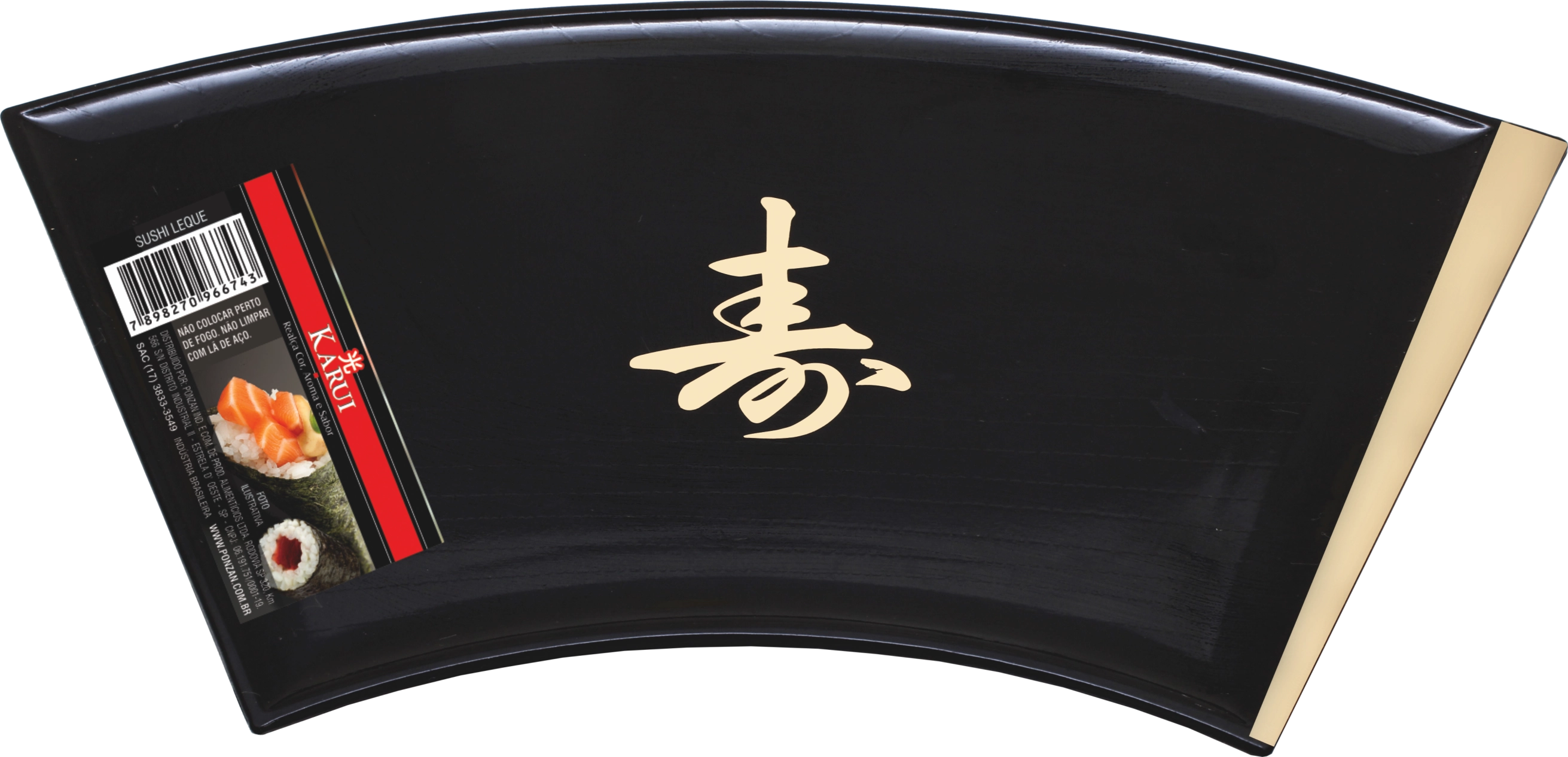Prato Sushi Sashimitray Leque 28x15x1,2 Preto C/letra