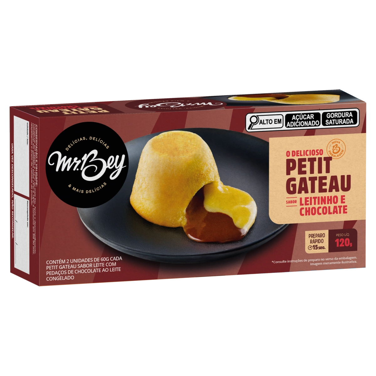 Petit Gâteau Congelado Leitinho E Chocolate Mr. Bey Caixa 120g 2 Unidades