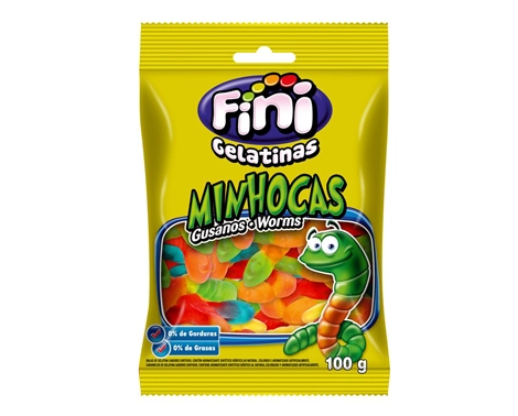 Bala De Gelatina Sortida Minhocas Fini Pacote 90g