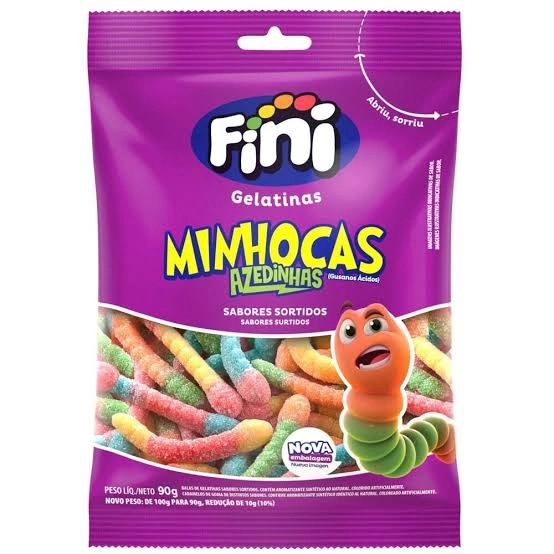 Bala De Gelatina Sortida Minhocas Azedinhas Fini Pacote 90g