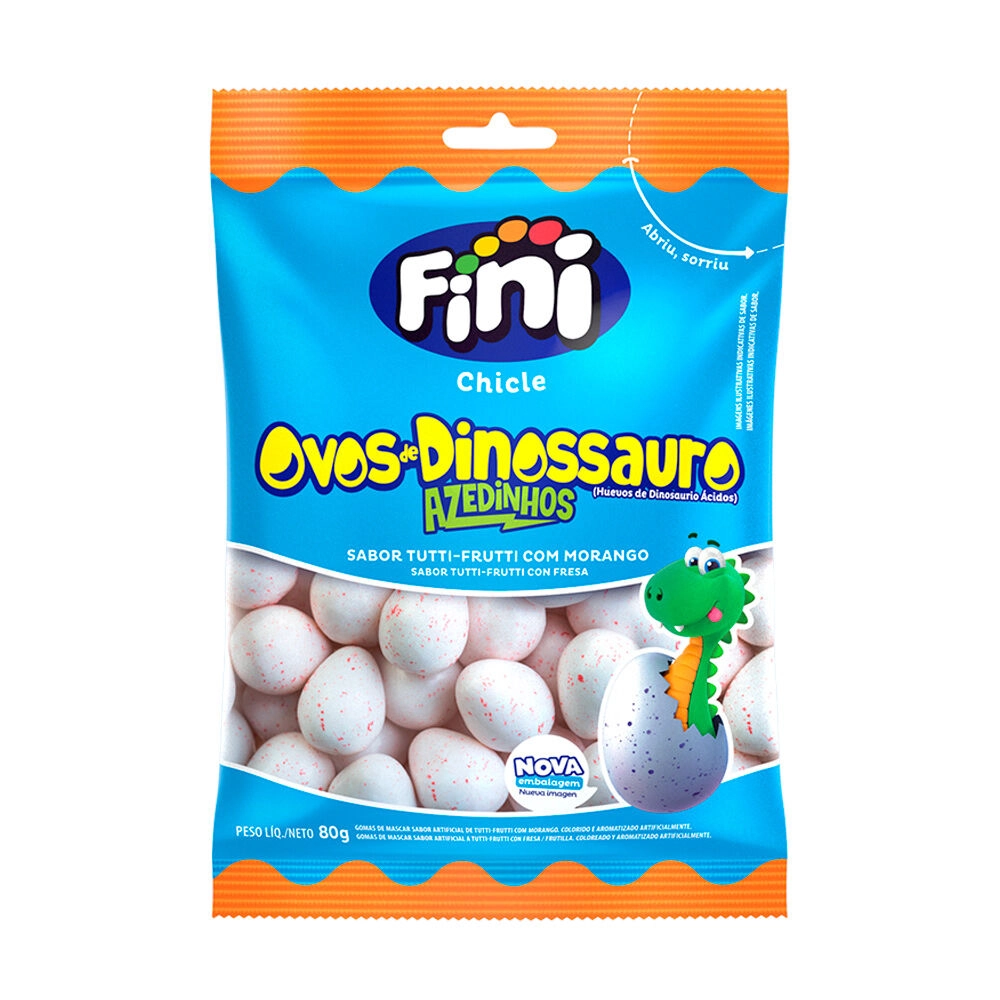 Chiclete Tutti Frutti Com Morango Ovos De Dinossauro Fini Pacote 80g