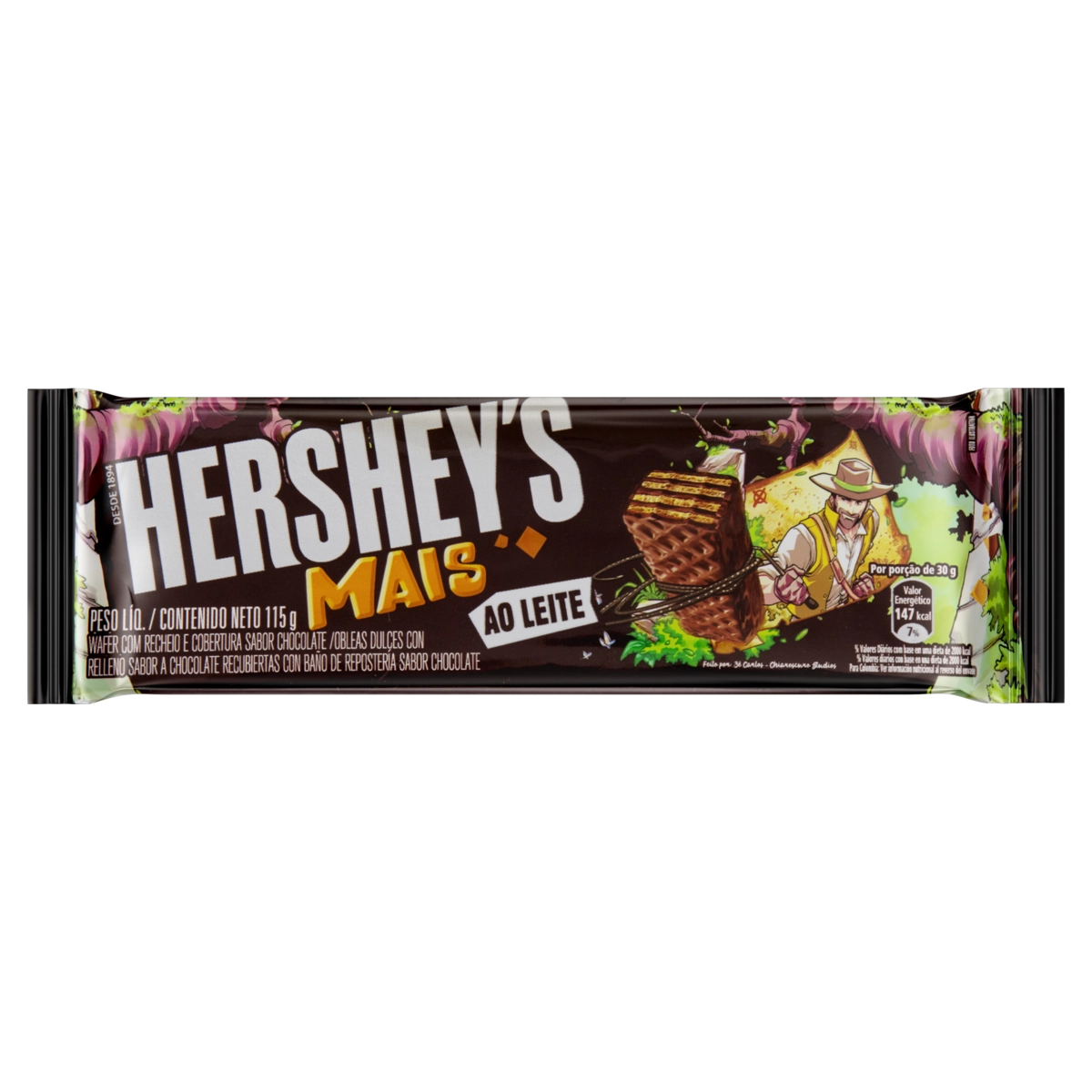 Wafer Recheio E Cobertura Chocolate Ao Leite Hersheys Mais Pacote 115g
