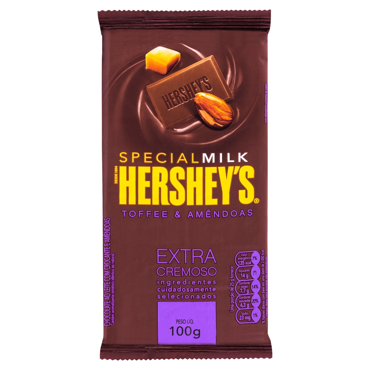 Chocolate Ao Leite Toffee E Amêndoas Hersheys Special Milk Pacote 100g