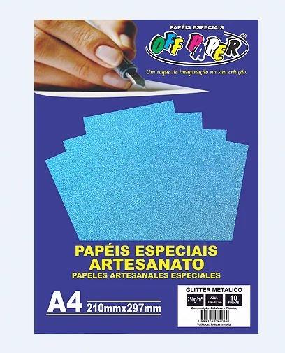 Papel Glitter Metal Azul Turquesa A4 250g 210x297mm C/10fls