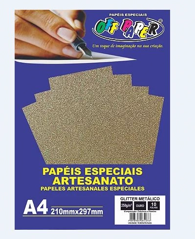 Papel Glitter Metal Ouro A4 250g 210x297mm C/10fls