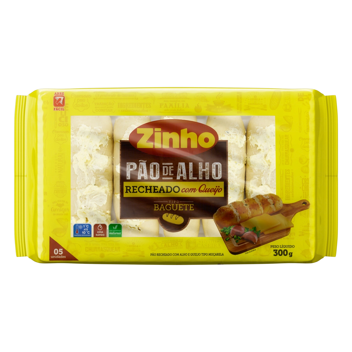 Pão De Alho Baguete Recheio Queijo Zinho Pacote 300g