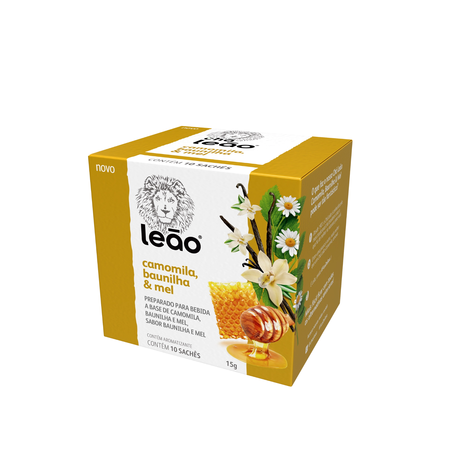 Chá Camomila, Baunilha Mel Leão Caixa 15g 10 Unidades