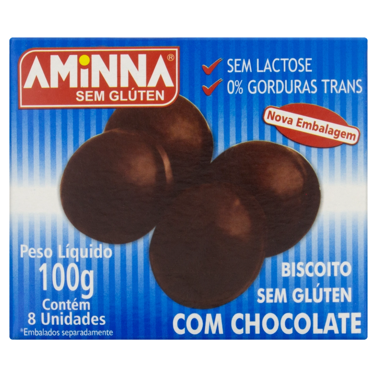 Biscoito Chocolate Sem Glúten Zero Lactose Aminna Caixa 100g