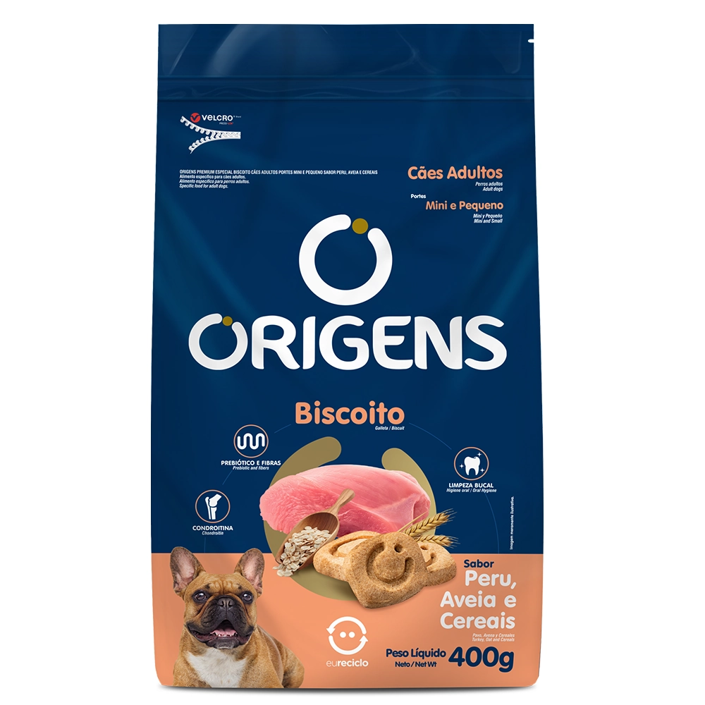 Biscoito Origens Peru. Aveia E Cereais Para Cães Adultos De Raças Mini E Pequenas 400 G