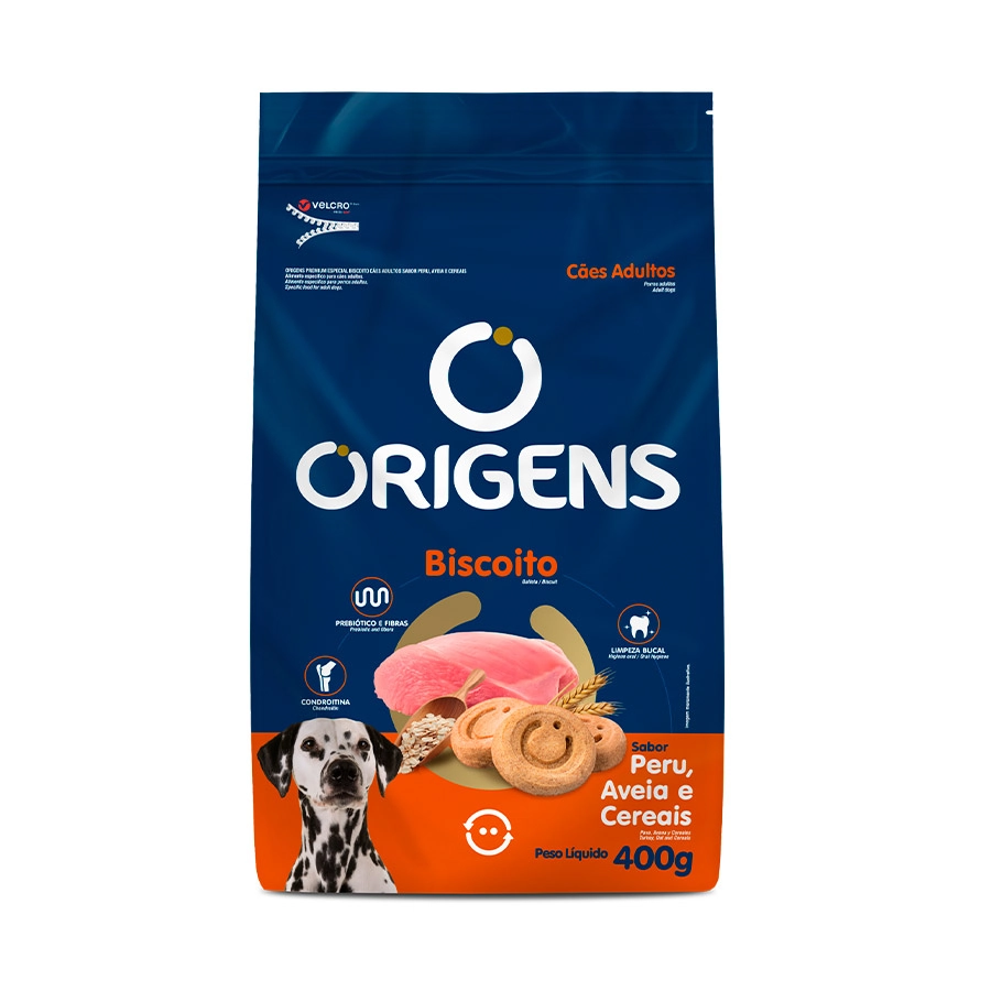 Biscoito Origens Peru. Aveia E Cereais Para Cães Adultos 400 G