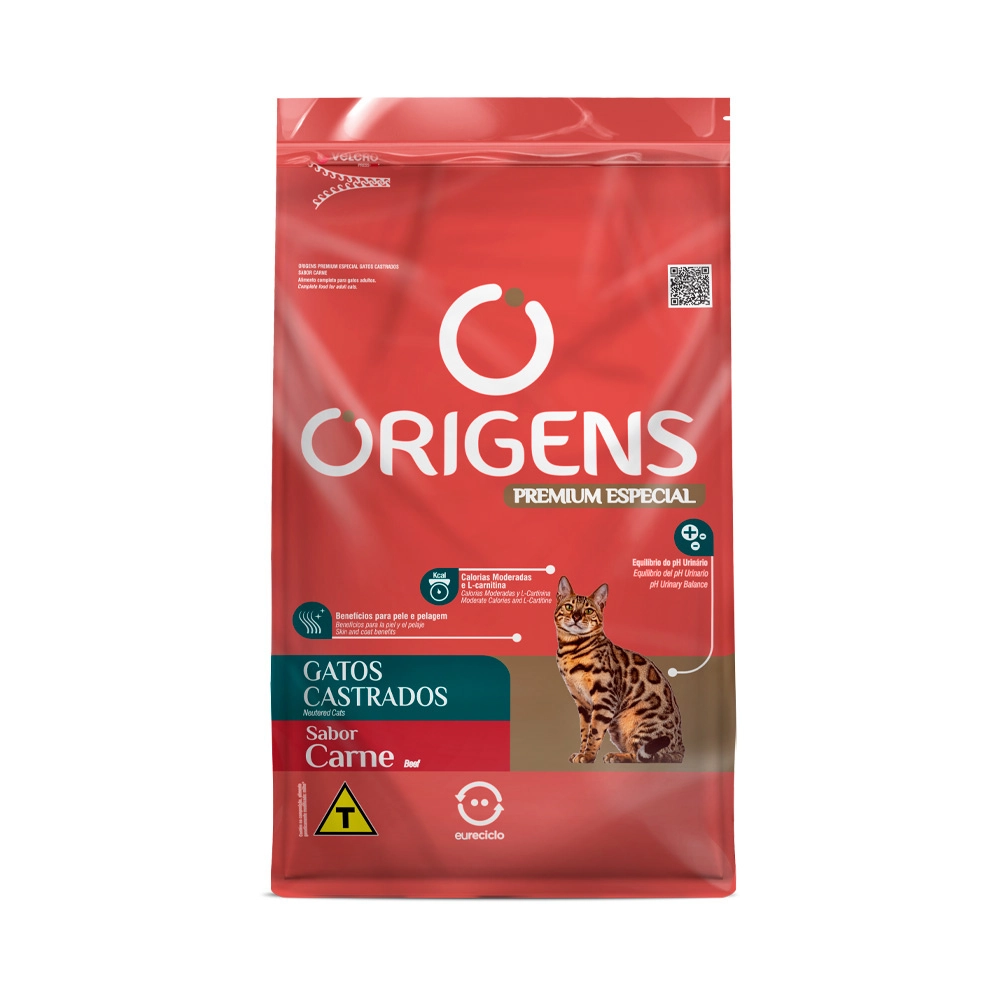 Ração Seca Origens Gato Castrados Carne 1kg