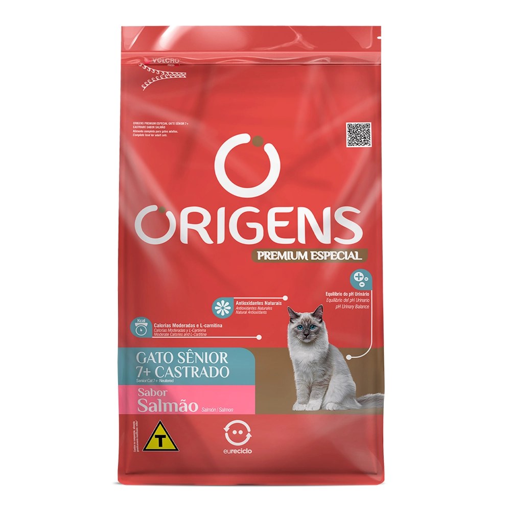 Ração Seca Origens Gato Castrados Senior Salmão 1kg