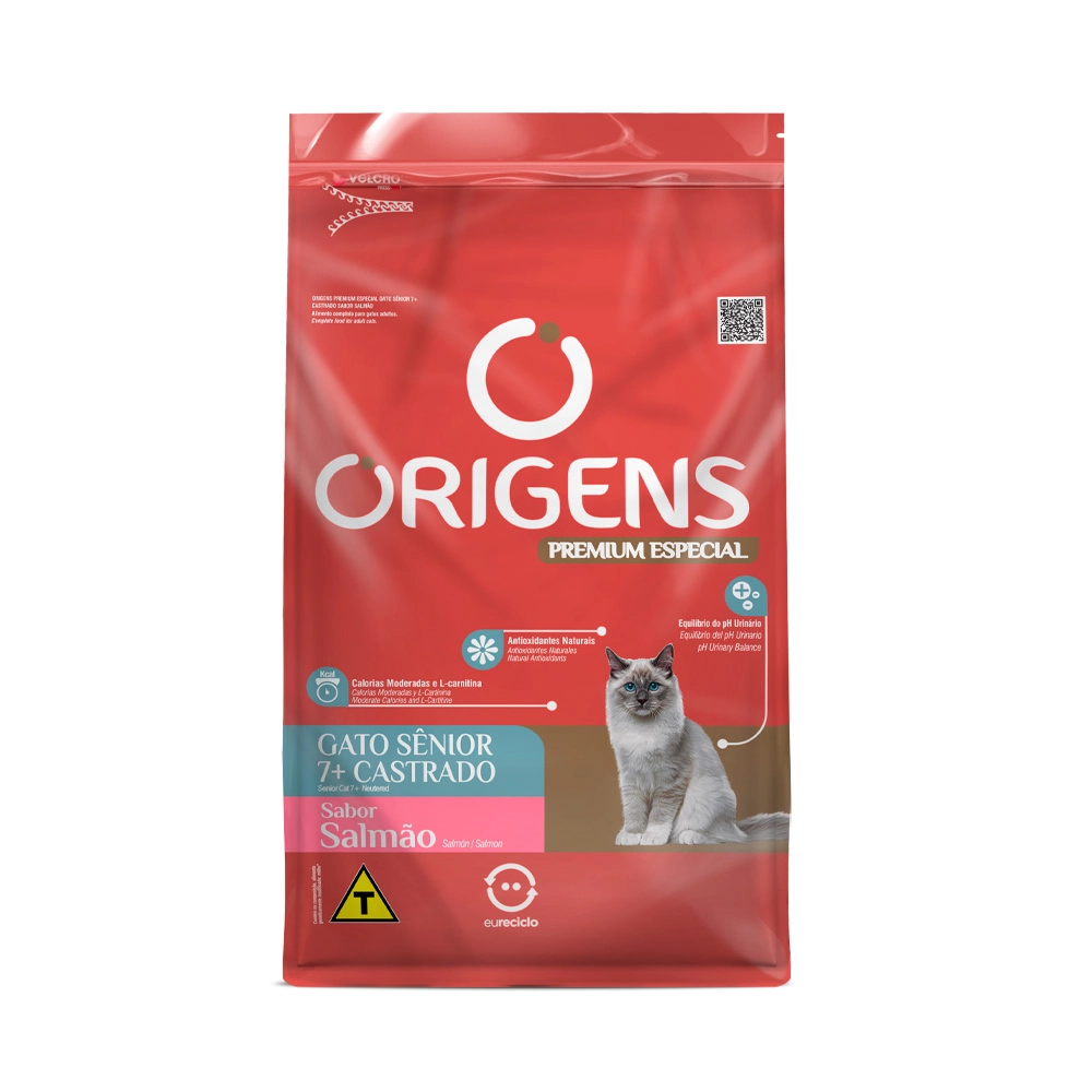 Ração Seca Origens Gato Castrados Senior Salmão 3kg