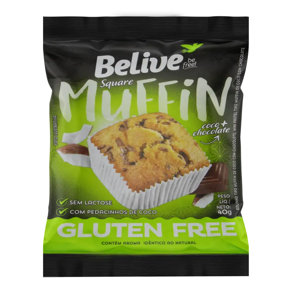 Muffin Coco Com Recheio De Chocolate Sem Glúten Zero Lactose Belive Be Free Pacote 40g