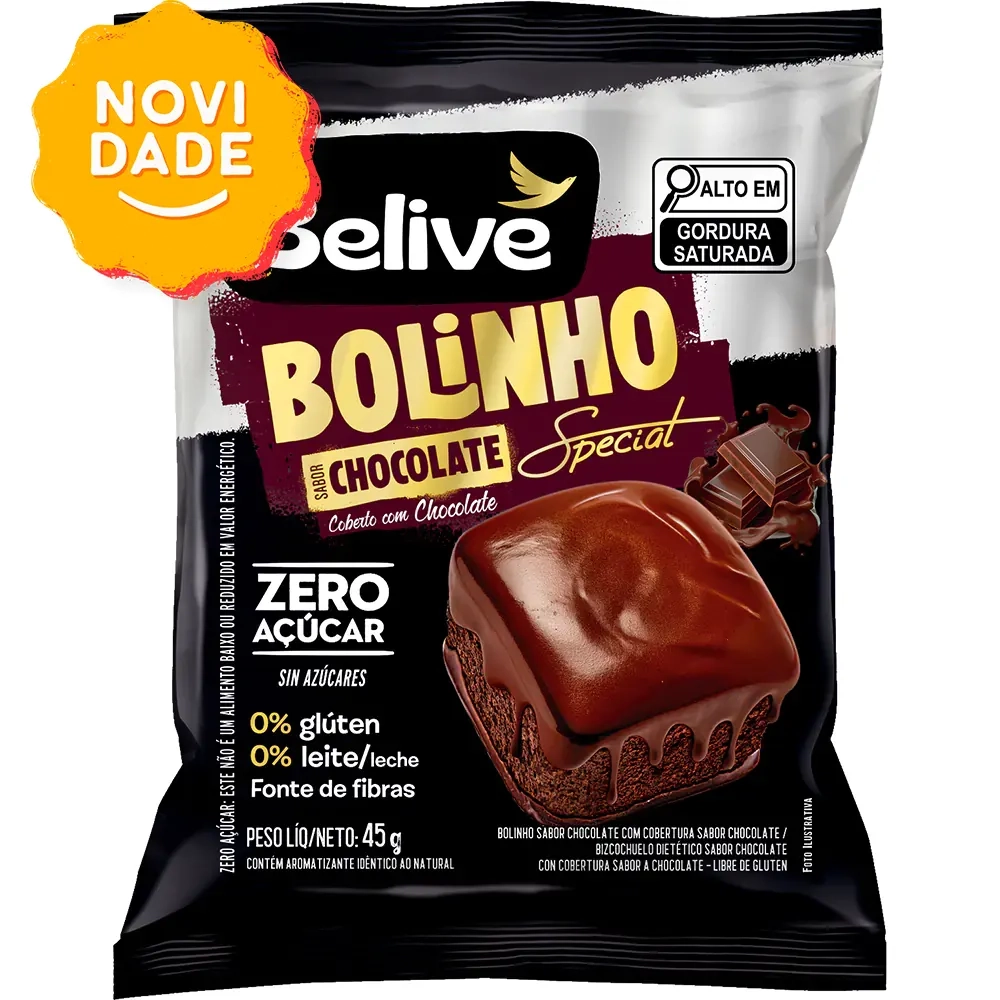 Bolinho Belive Sem Gluten Chocolate Coberto Chocolate 45g