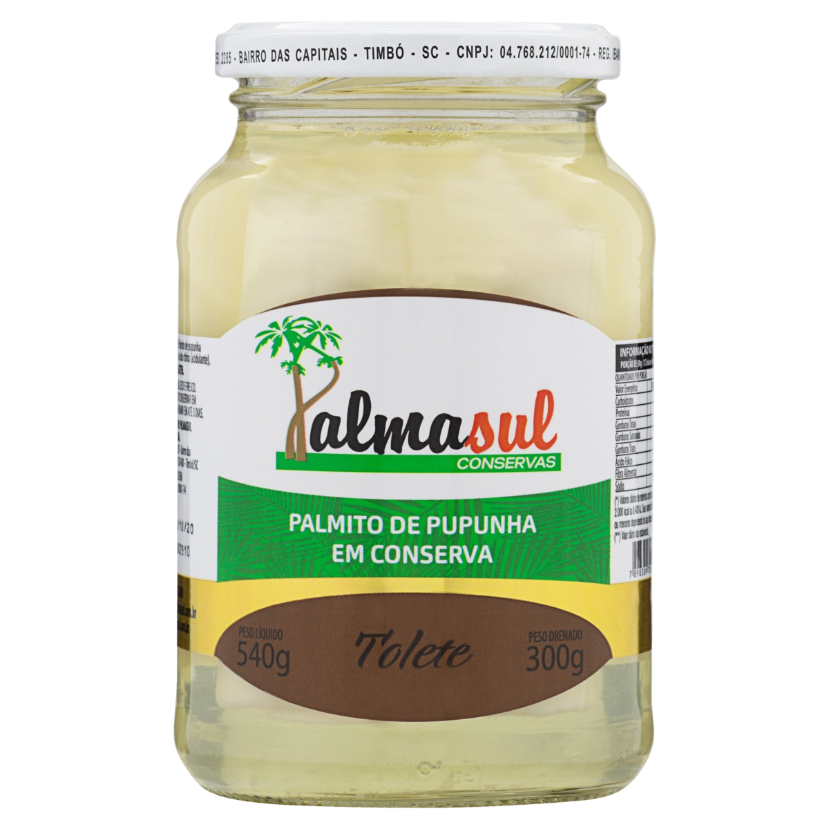 Palmito Pupunha Em Conserva Tolete Palmasul Vidro 300g