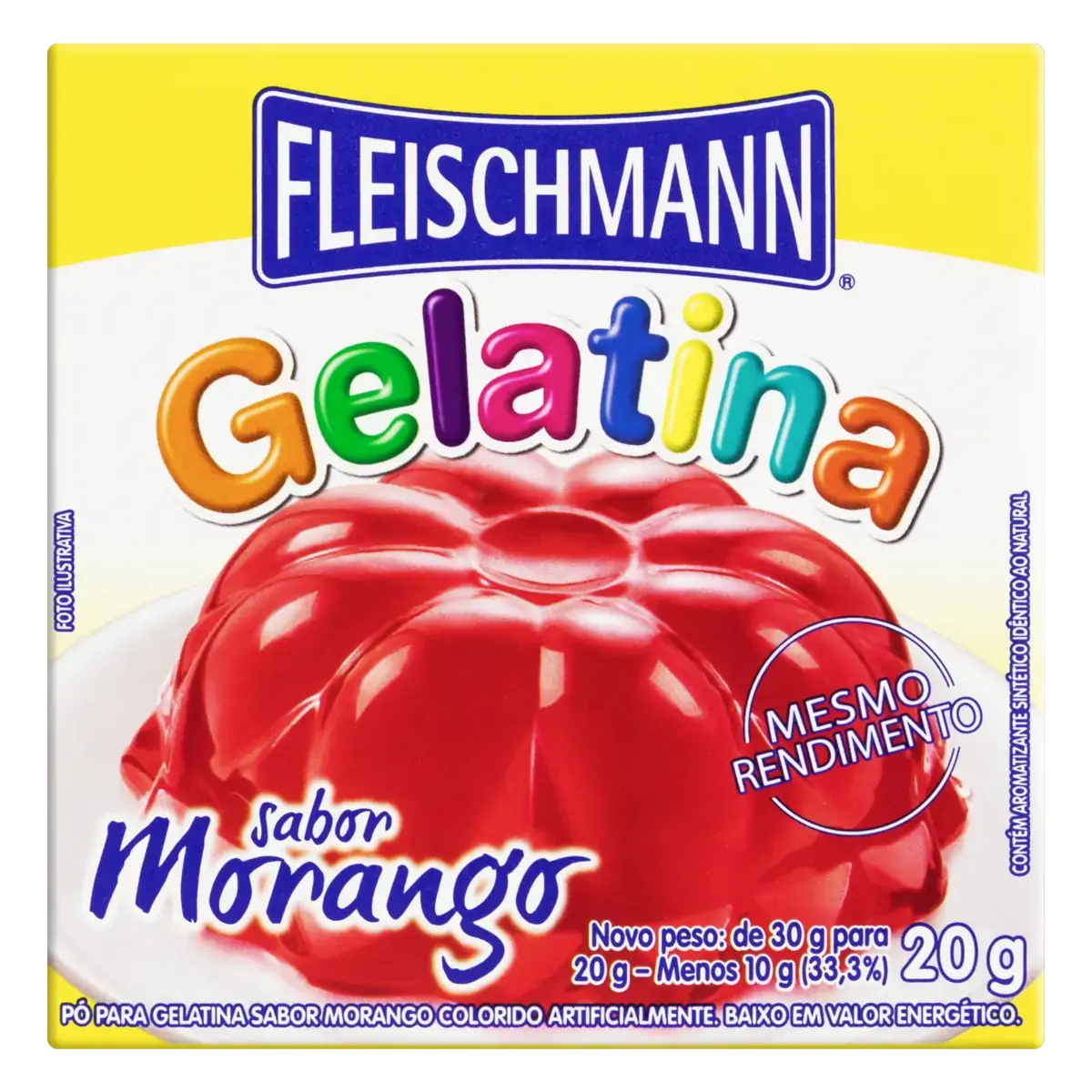 Gelatina Pó Morango Fleischmann Caixa 20g