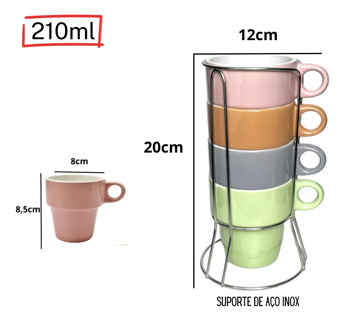Conjunto Caneca Cafe Suporte Color 210ml 42pcs Co6974912 Euroquadros