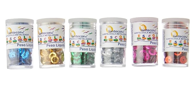 Kit Lantejoula Metalizada 6mm Cores Sortidas Potes 3g Lantecores