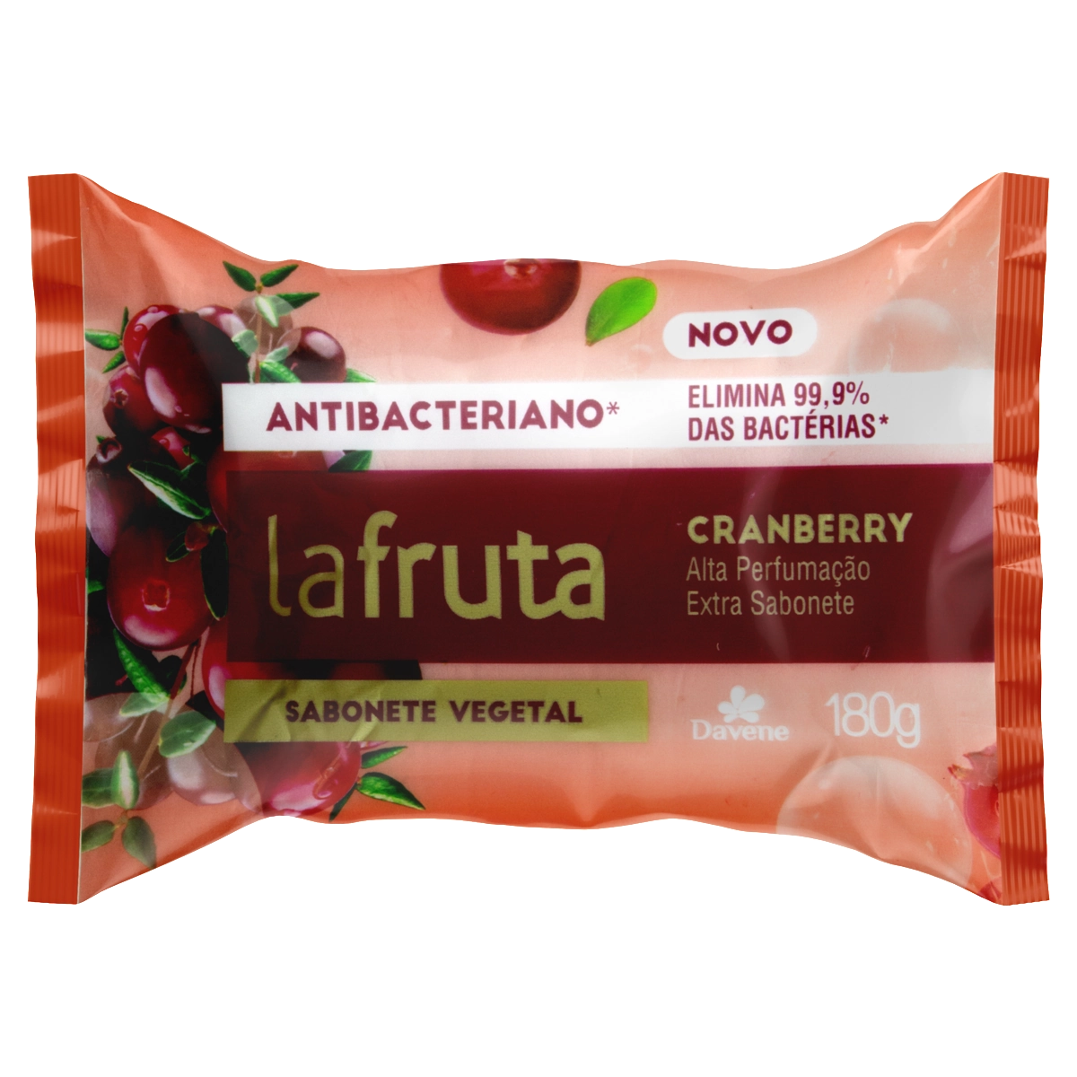 Sabonete Barra Antibacteriano Vegetal Cranberry Davene La Fruta Flow Pack 180g
