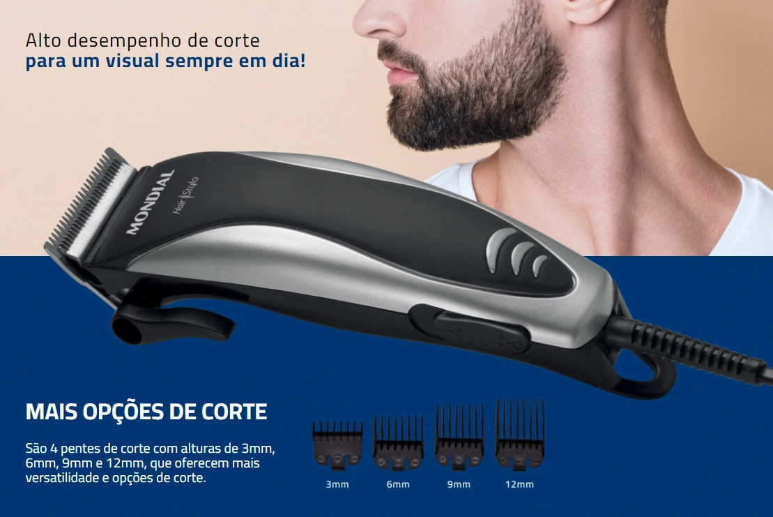 Maquina De Cortar Cabelo Mondial Hair Stylo 127v Cr 02