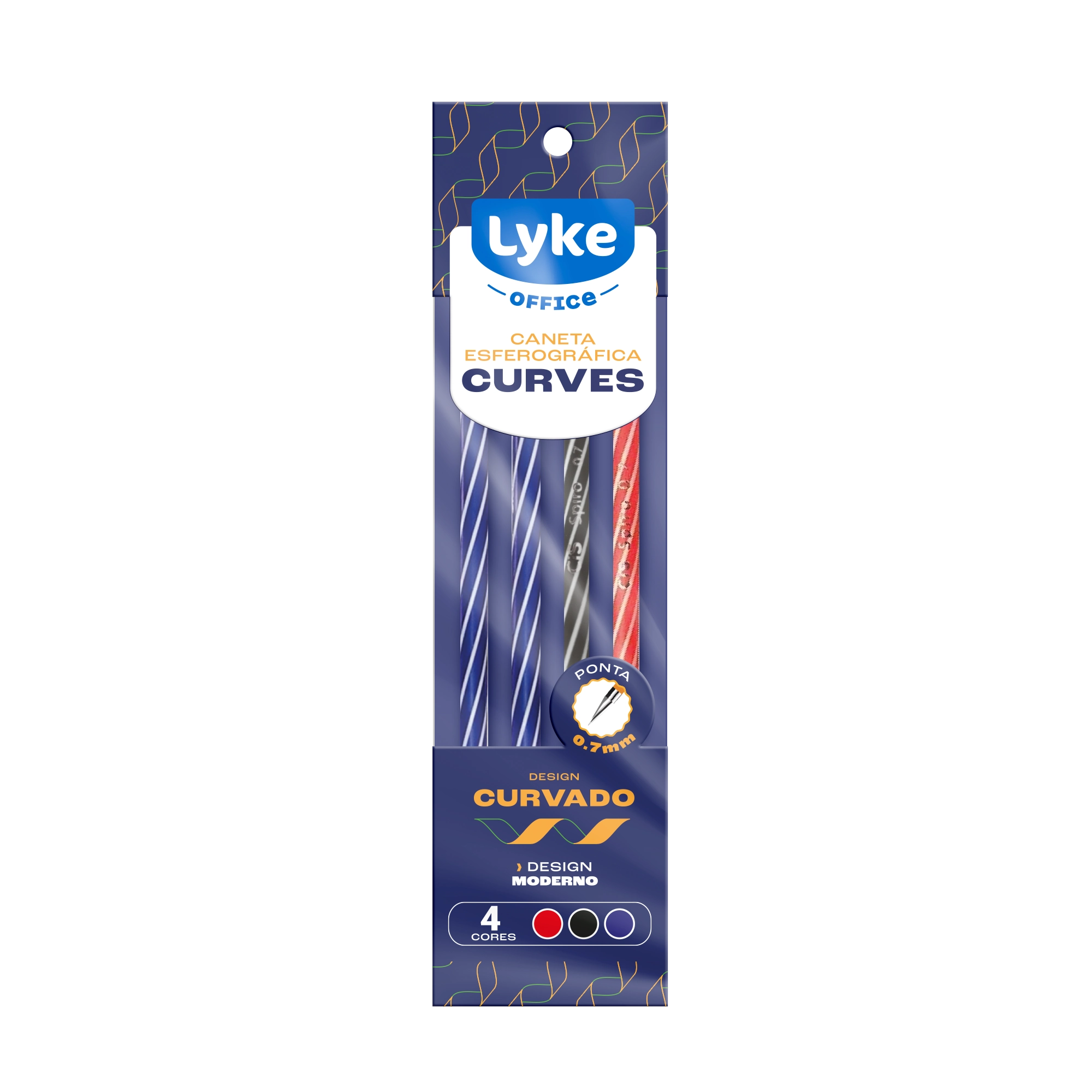 Caneta Esferografica Curves 17,5cm 4un 101986 Lyke